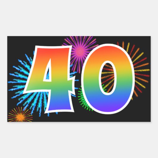 Pretbed Pyrotechniek + Regenboog Patroon "40" Even Rechthoekige Sticker (Voorkant)