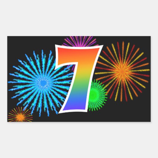 Pretbed Pyrotechniek + Regenboog Patroon "7" Evene Rechthoekige Sticker (Voorkant)