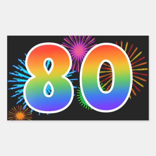 Pretbed Pyrotechniek + Regenboog Patroon "80" Even Rechthoekige Sticker (Voorkant)