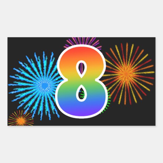 Pretbed Pyrotechniek + Regenboog Patroon "8" Evene Rechthoekige Sticker (Voorkant)