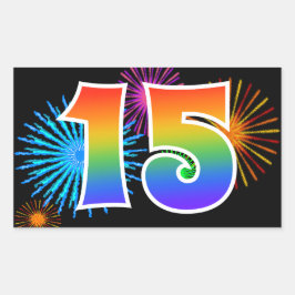 Pretbed pyrotechniek + Regenboogpatroon "15" Even Rechthoekige Sticker