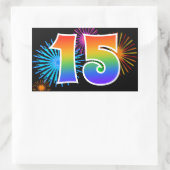 Pretbed pyrotechniek + regenboogpatroon "15" Evene Rechthoekige Sticker (Tas)