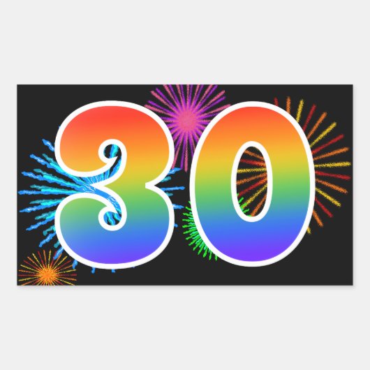 Pretbed pyrotechniek + Regenboogpatroon "30" Evene Rechthoekige Sticker (Voorkant)
