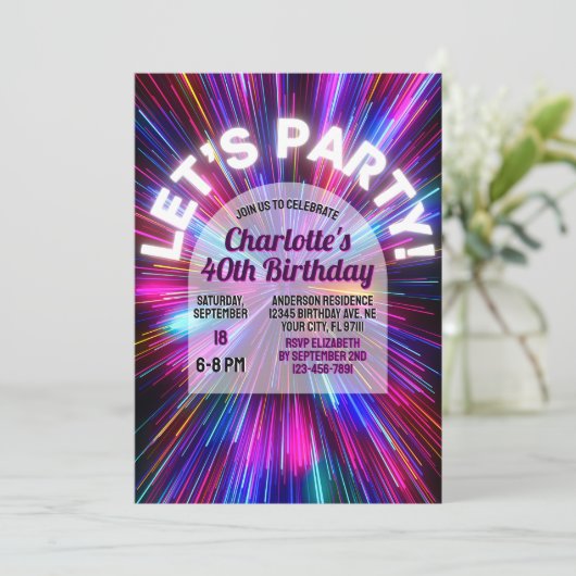 Pretbedrukkende Kleurrijke Neon Gloeiende 80s Retr Kaart (Staand voorkant)