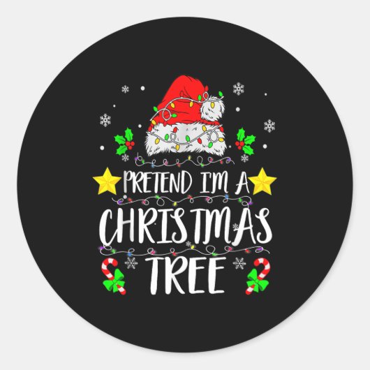 Pretend I'm A Christmas Tree Funny Christmas Costu Ronde Sticker (Voorkant)