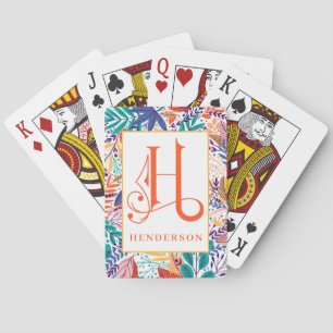 Pretentieloos Kleurrijk Tropisch Patroon  H Monogr Pokerkaarten
