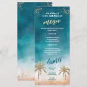 Pretentieloos strand turquoise en gouden menu (Voorkant / Achterkant)