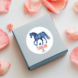 Pretentieloze Blauw Rode Paard Pony Westerse Water Ronde Sticker