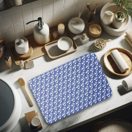 Pretentieloze blauwe witte minimalistische spetter badmat