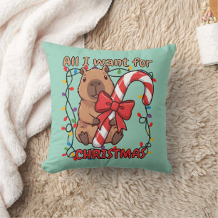 Pretentieloze Capybara Kerstverlichting Feestje Kussen