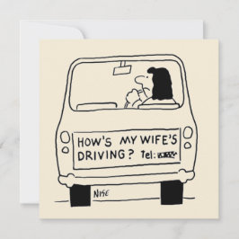 Pretentieloze cartoon van vrouw die auto rijdt kaart