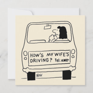 Pretentieloze cartoon van vrouw die auto rijdt kaart