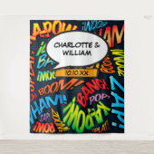 Pretentieloze Comic Strip Bruiloft Foto Booth Acht Wandkleed (Voorkant)