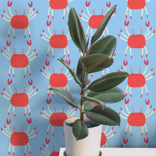 Pretentieloze dansende krab kustpatroon behang (Dancing crabs fun coral and blue peel and stick wallpaper for coastal home decor)