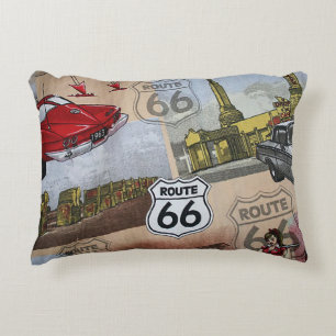 Pretentieloze kleurrijke Route 66 collagepatroon Decoratief Kussen