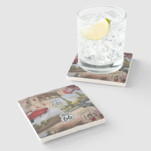 Pretentieloze kleurrijke Route 66 collagepatroon Stenen Onderzetter