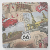 Pretentieloze kleurrijke Route 66 collagepatroon Stenen Onderzetter (Voorkant)