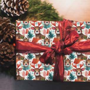 Pretentieloze Rendier Rode Witte Groene Kerst Wate Cadeaupapier