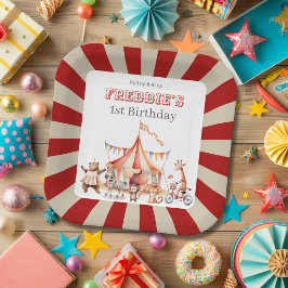 Pretentieloze Rode en Witte Circus Kinderfeestje Papieren Bordje