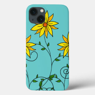 Pretentieloze vrolijke gele bloemen Doodle Kunst Case-Mate iPhone Case