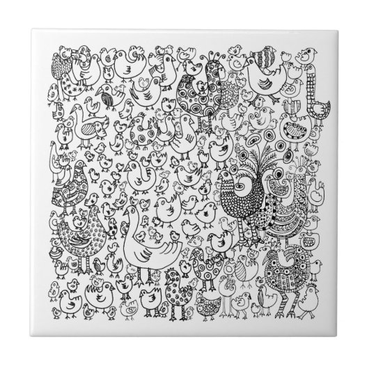 Pretentieloze zwart-wit vogels decoratief patroon tegeltje (Voorkant)