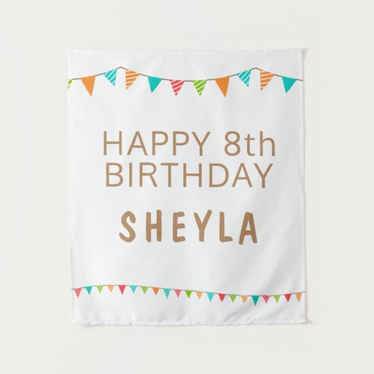 Pretfige Kleurrijke Vlaggen Gelukkige Verjaardag F Wandkleed (Voorkant)