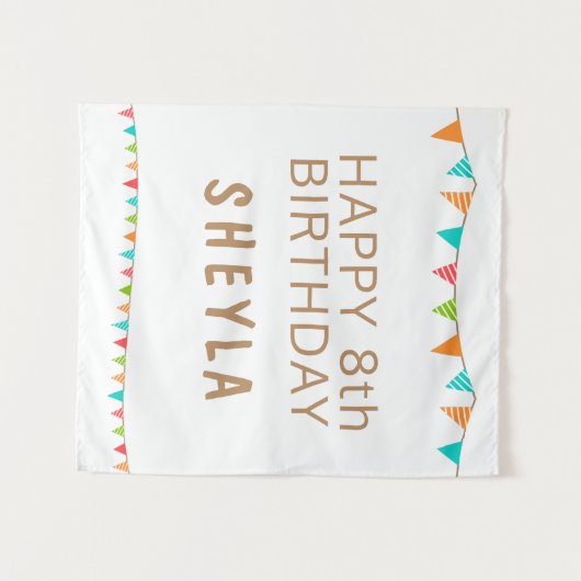 Pretfige Kleurrijke Vlaggen Gelukkige Verjaardag F Wandkleed (Voorkant (horizontaal))