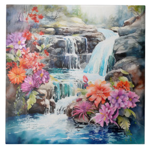 Pretig landschap waterval scène tegeltje