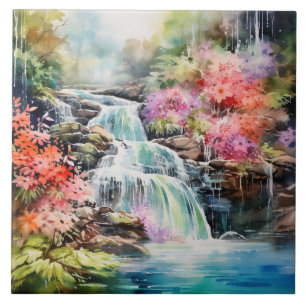 Pretig landschap waterval scène  tegeltje