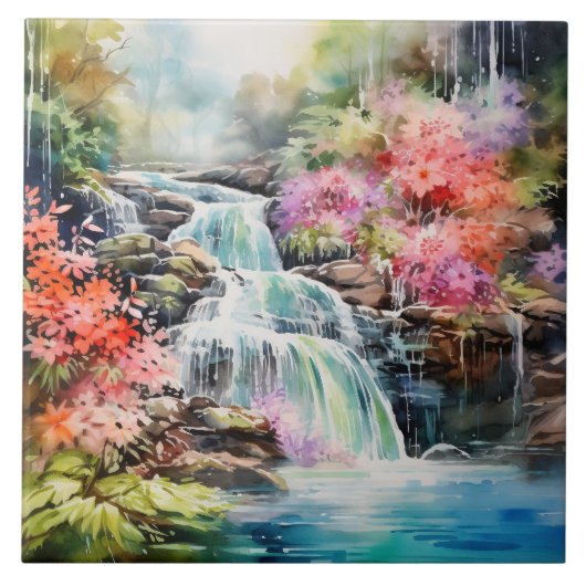 Pretig landschap waterval scène tegeltje (Voorkant)