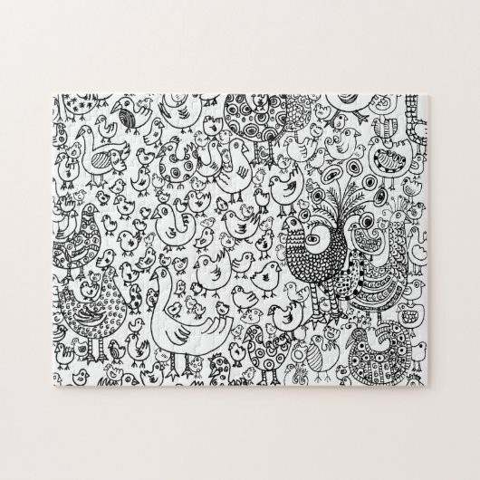 Pretig zwart-wit vogels decoratief patroon legpuzzel (Horizontaal)