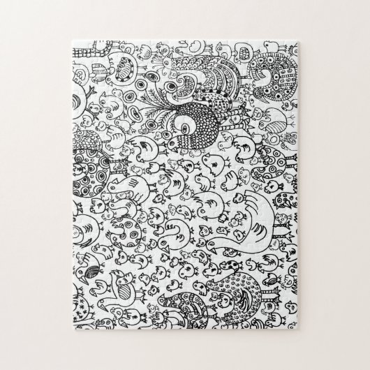 Pretig zwart-wit vogels decoratief patroon legpuzzel (Verticaal)