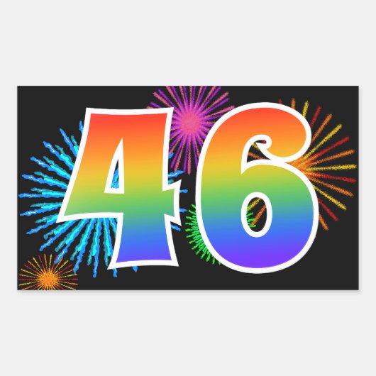 Pretige Vuurwerk + Regenboog Patroon "46" Evenemen Rechthoekige Sticker (Voorkant)