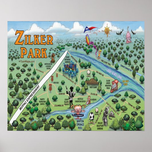 Pretkaart van Zilker Park Poster (Voorkant)