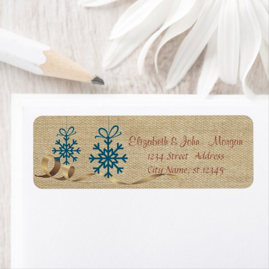 , pretkerst, blauwe sneeuwvlokken etiket (Insitu)