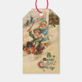  pretkerst, kinderen in slee cadeaulabel (Voorkant)