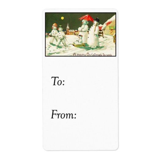  pretkerst van de sneeuwfamilie - Label met cadeau (Voorkant)