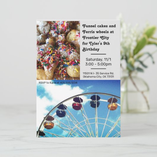 Pretpark Ferris Wheel Verjaardag Uitnodiging (Staand voorkant)