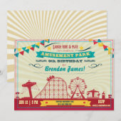 Pretpark kermis carnaval verjaardagsuitnodiging kaart (Voorkant / Achterkant)