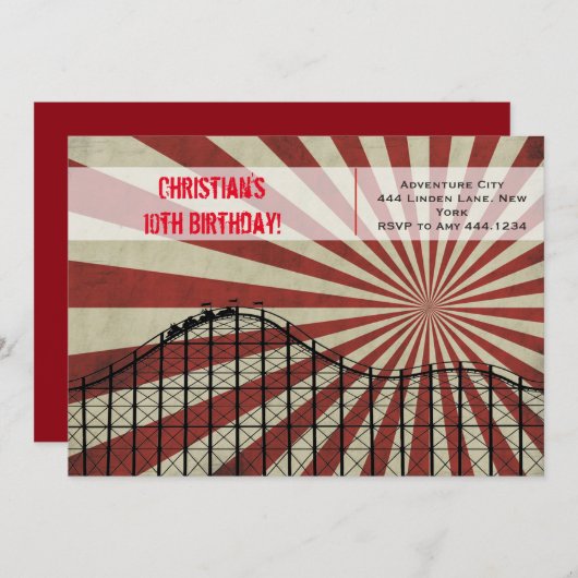 Pretpark Roller Onderzetter Verjaardagsuitnodiging Kaart (Voorkant / Achterkant)