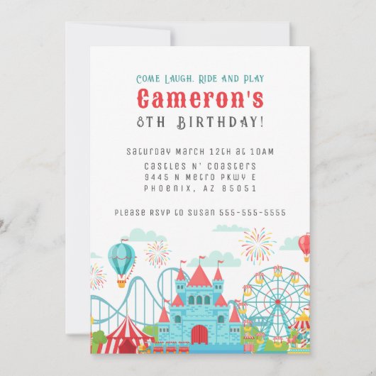 Pretpark Verjaardag Uitnodiging (Voorkant)