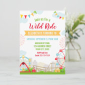 Pretpark verjaardagsuitnodiging kaart (Staand voorkant)