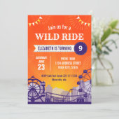Pretpark verjaardagsuitnodiging kaart (Staand voorkant)