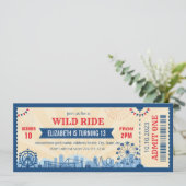 Pretpark verjaardagsuitnodigingsticket kaart (Staand voorkant)