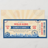 Pretpark verjaardagsuitnodigingsticket kaart (Voorkant / Achterkant)