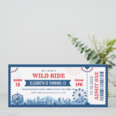 Pretpark verjaardagsuitnodigingsticket kaart (Staand voorkant)