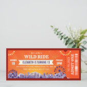 Pretpark verjaardagsuitnodigingsticket kaart (Staand voorkant)