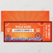 Pretpark verjaardagsuitnodigingsticket kaart (Voorkant / Achterkant)