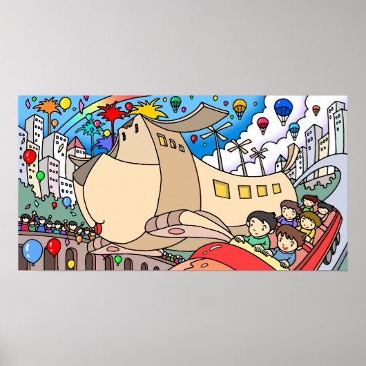 Pretpark vol spanning. poster (Voorkant)