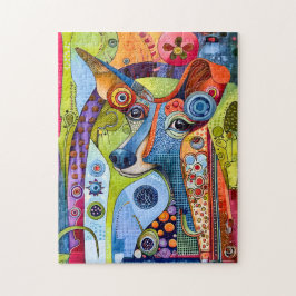 Pretportret van een hond in felle kleuren in pop-a legpuzzel